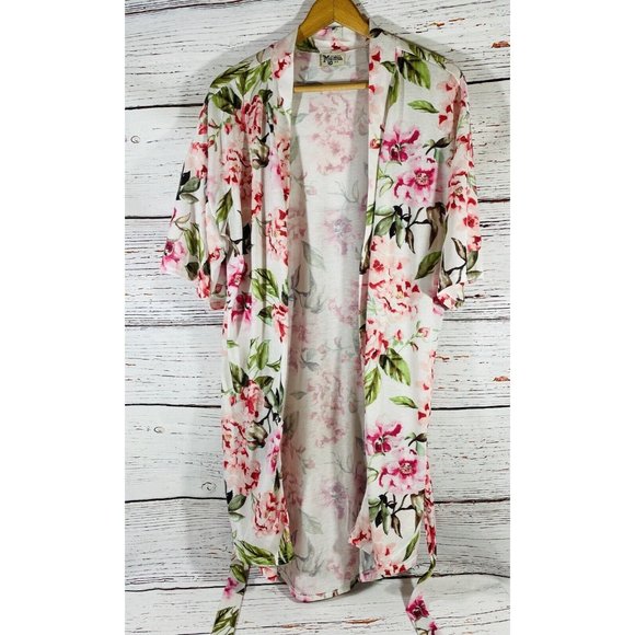Show Me Your Mumu Pink Floral Intimate Robe Kimono Women Size One Size Belt - Picture 3 of 12
